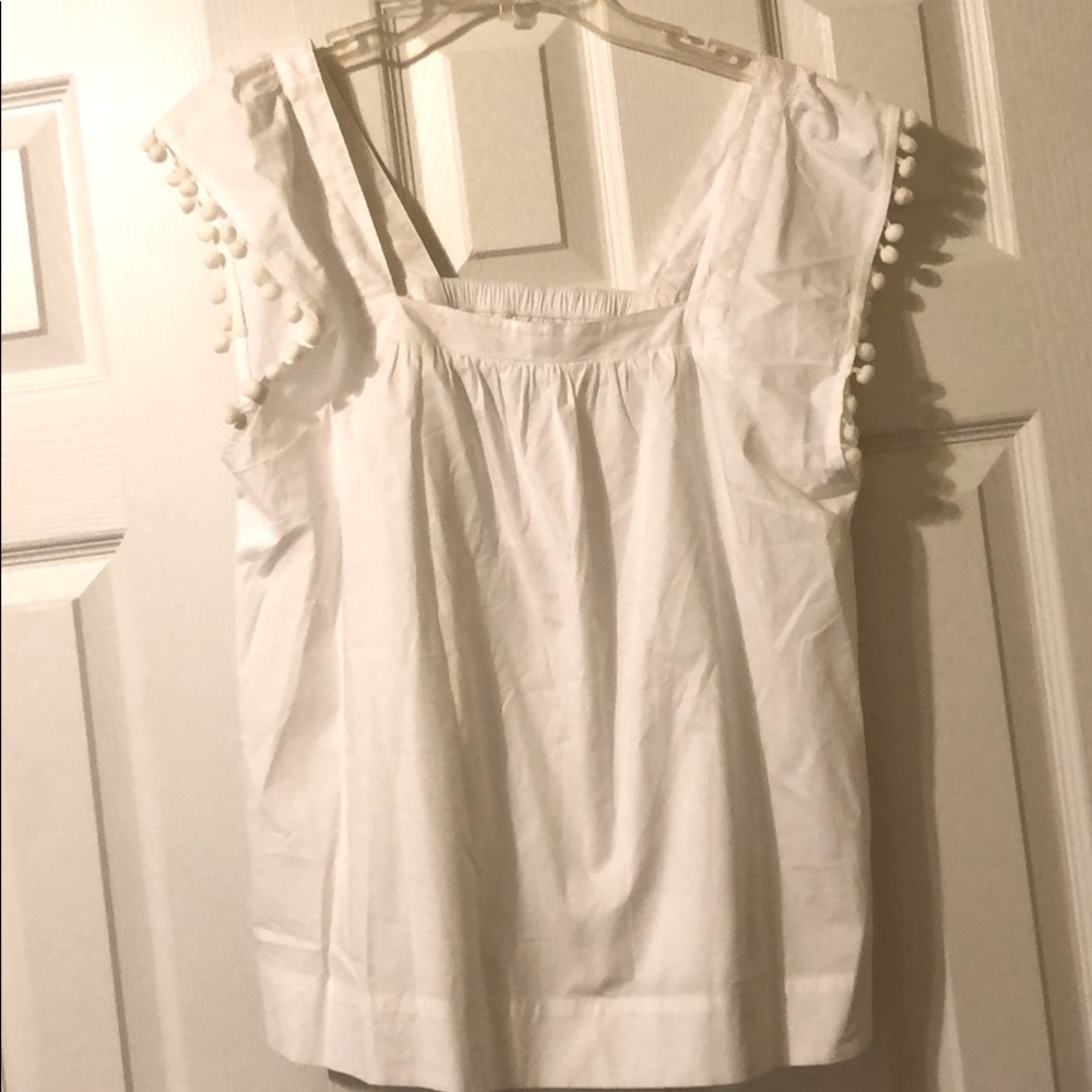 White Short Sleeve Pom Pom’s beach shirt